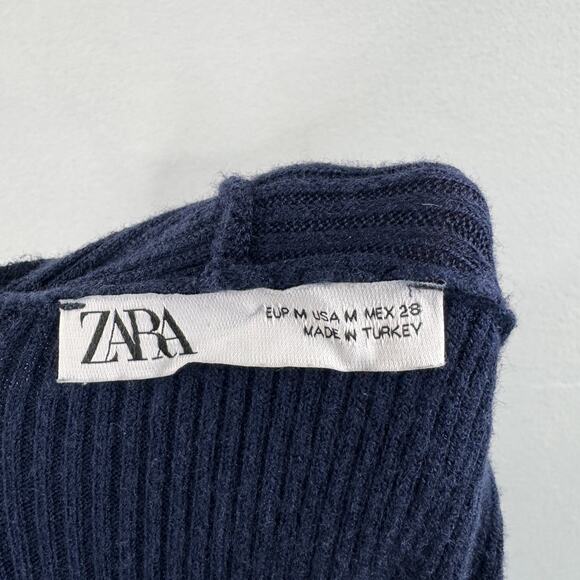 ZARA Navy Blue Jumpsuit Ribbed Knit Wrap V-Neck Casual Drop Shoulder M Medium - Picture 6 of 9